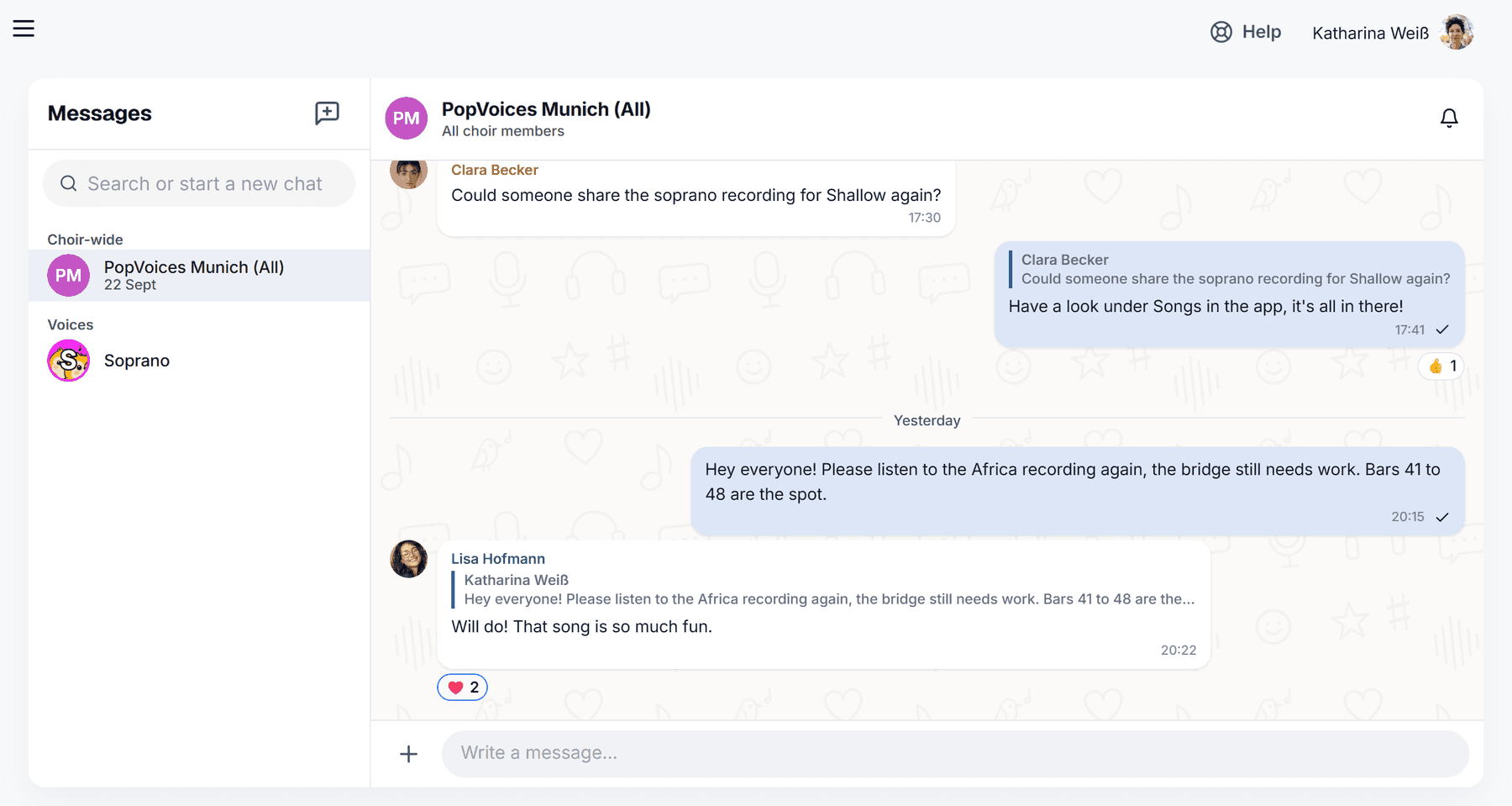 Program, seating plan and choir chat in one place