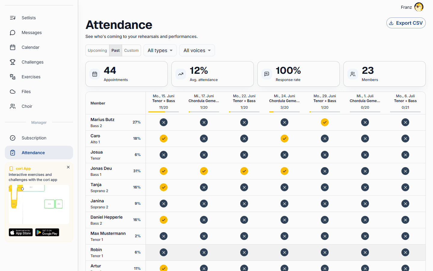 Setting and tracking attendance