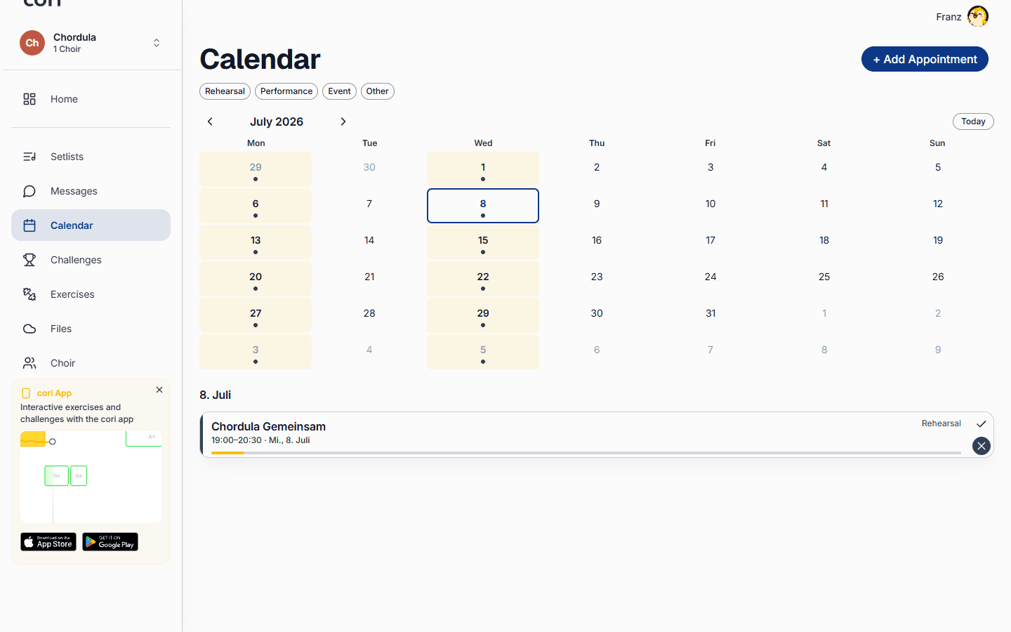 Filtering your appointments