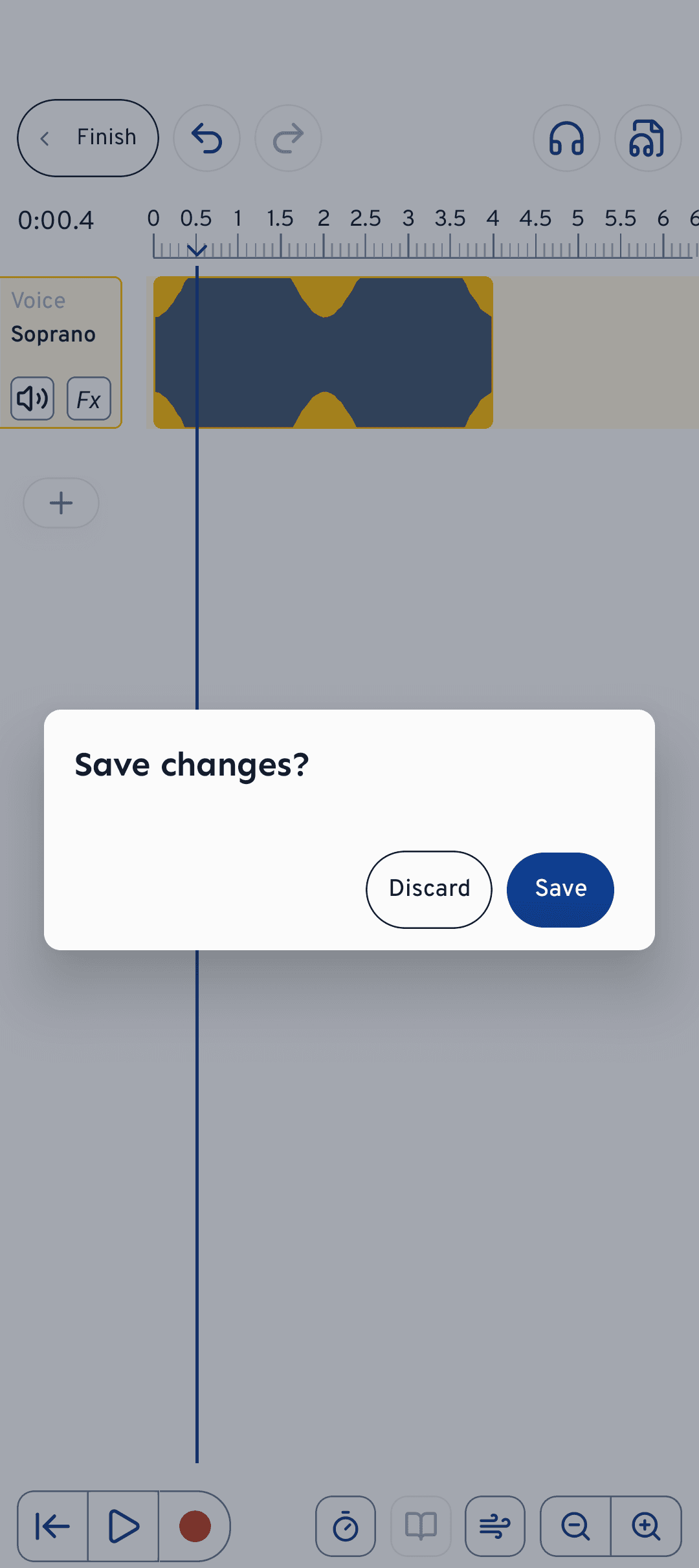 Tap Finish, then Save to render your tracks into a finished practice song.