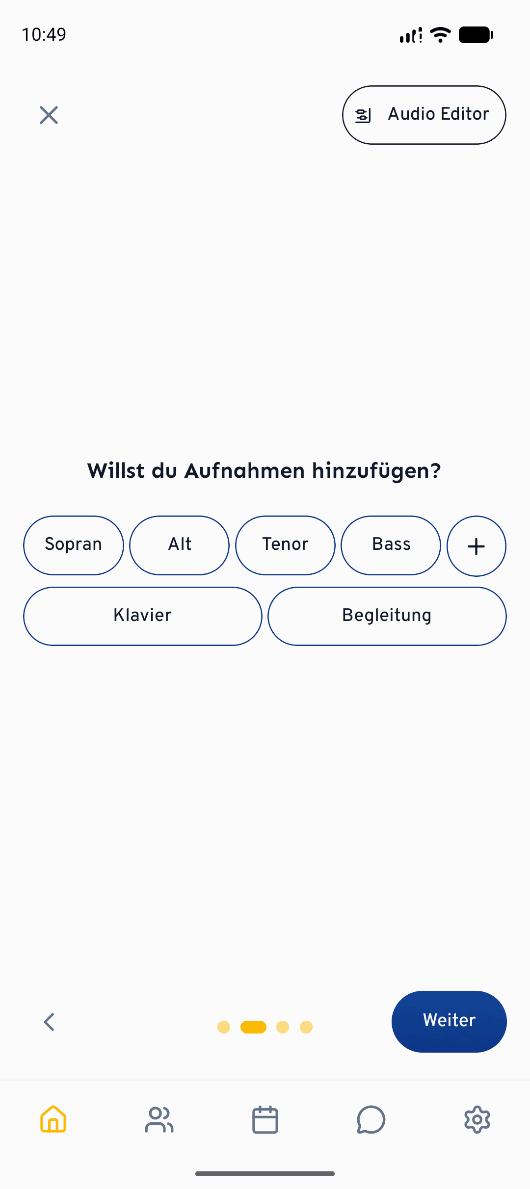 Auf dem Smartphone waehlst du die Stimmen aus, oder springst direkt in den Audio-Editor zum Aufnehmen.