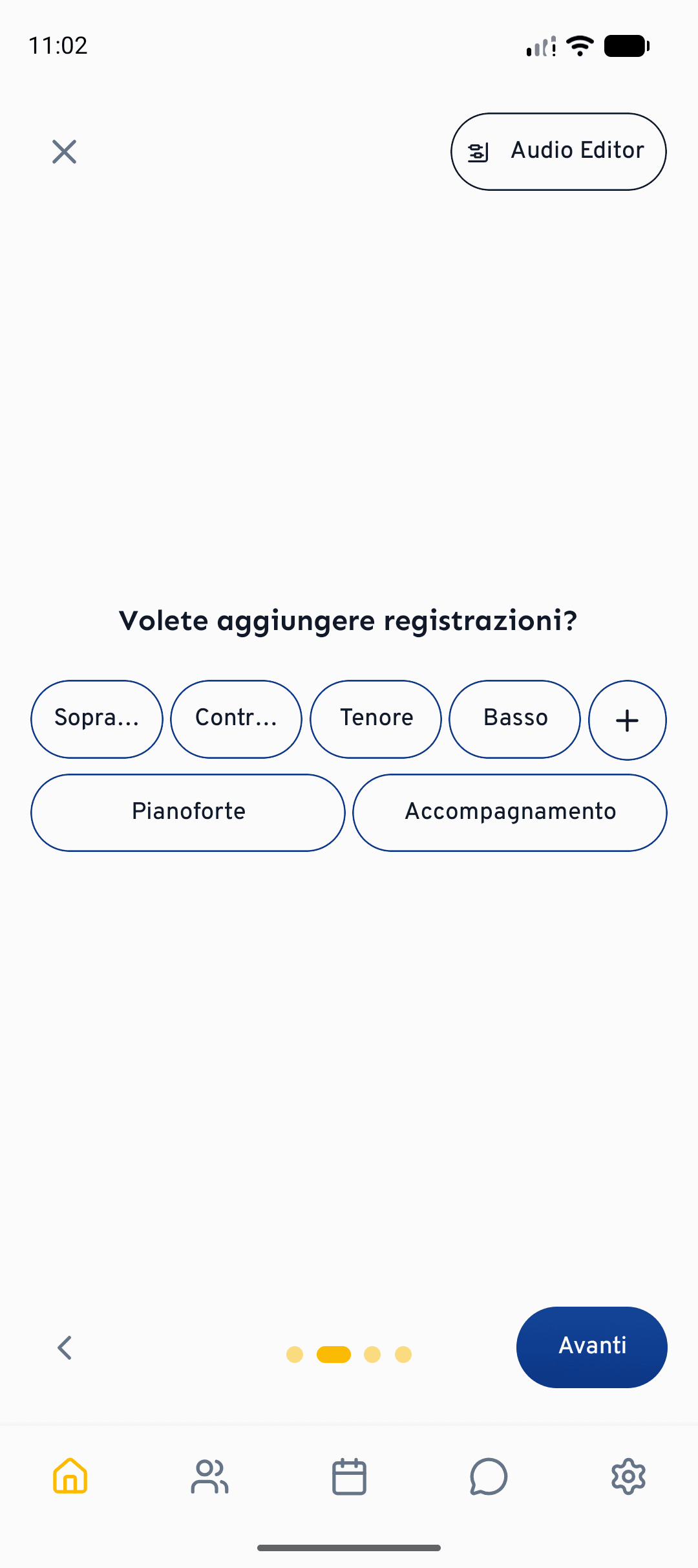 Su mobile, scegli le voci, oppure entra direttamente nell'Editor audio per registrare.