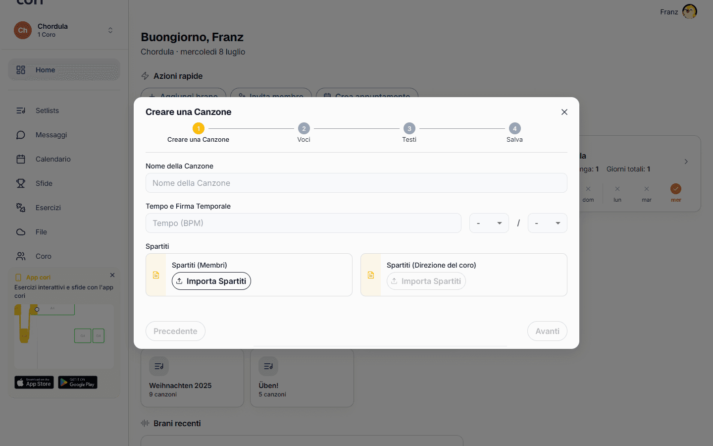 Creare un brano da un audio preregistrato