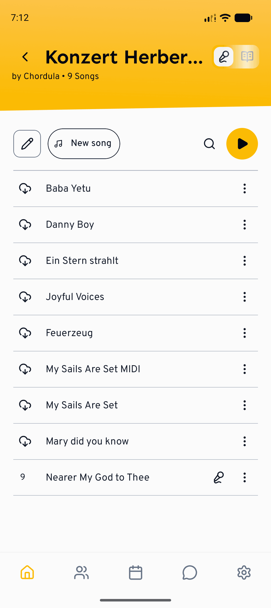Open a setlist and pick a song to start the player.