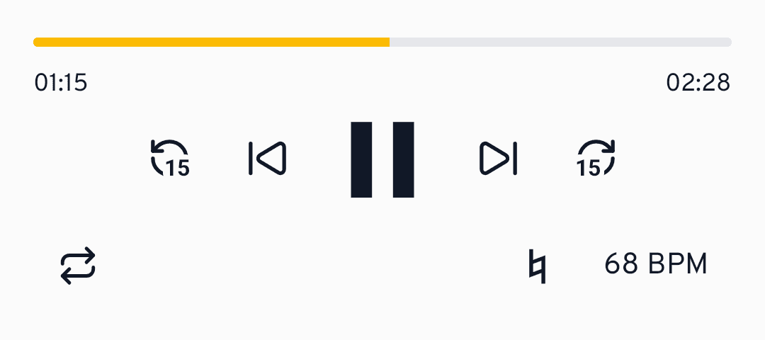Seek, skip, repeat and speed controls in the full player.