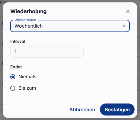 Lege fest, wie oft sich eine Veranstaltung wiederholt und wann die Reihe endet.