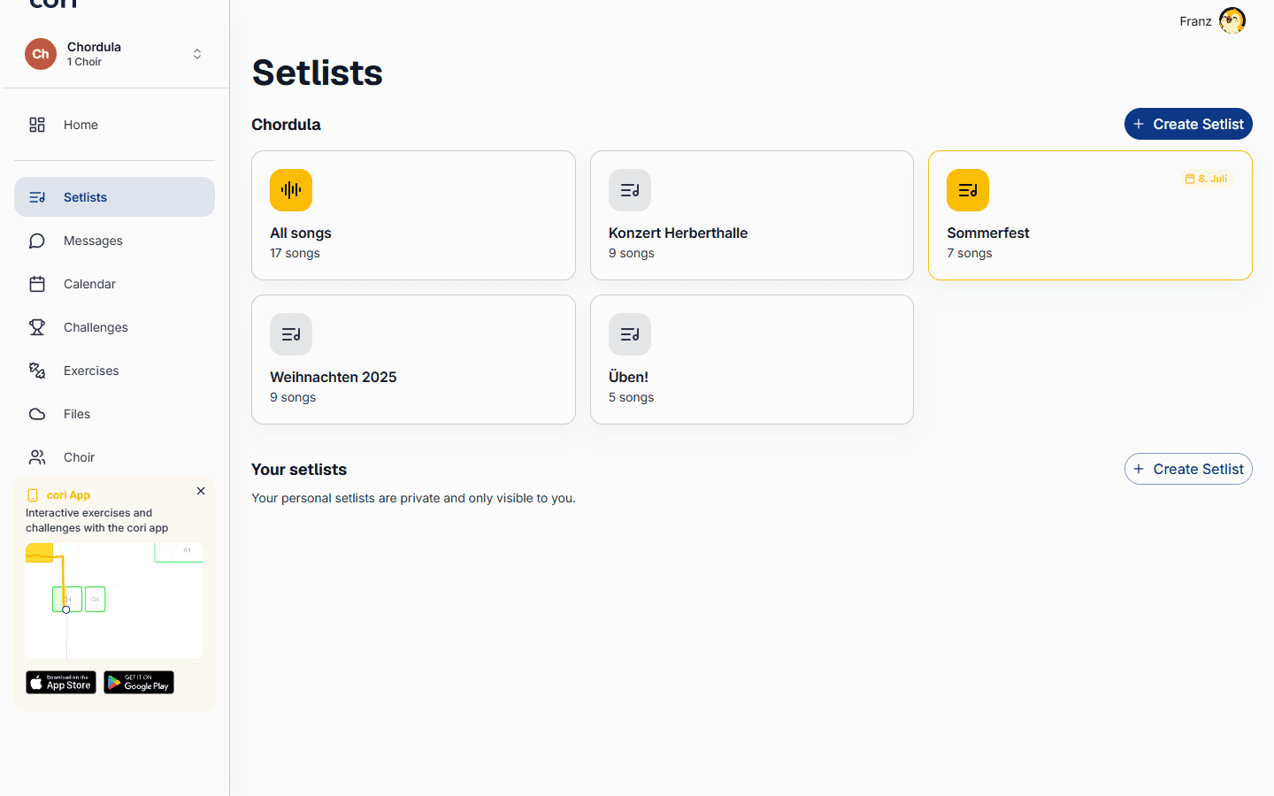 Managing setlists