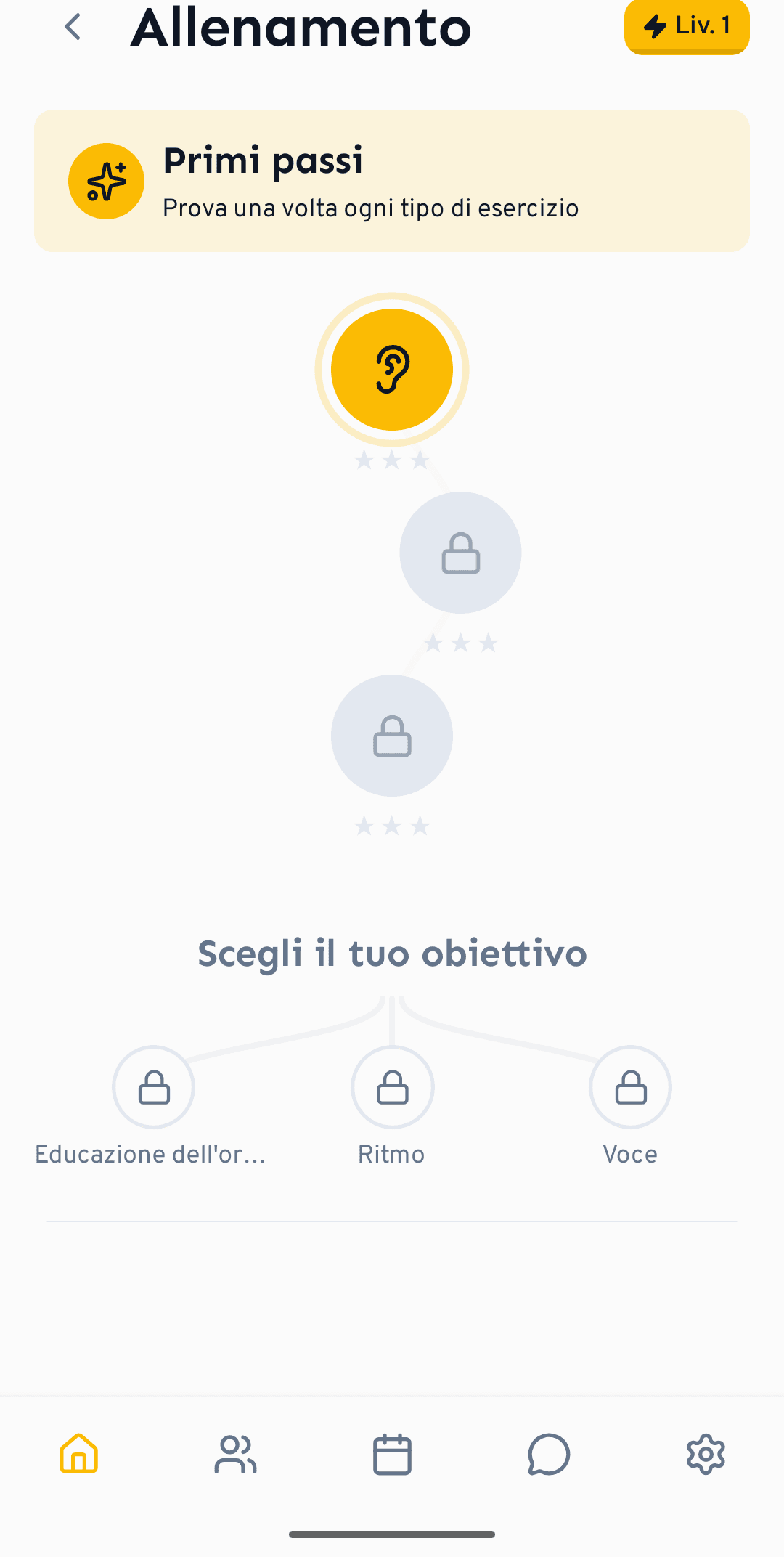 Il percorso di apprendimento degli esercizi, dai riscaldamenti leggeri ai livelli più difficili.