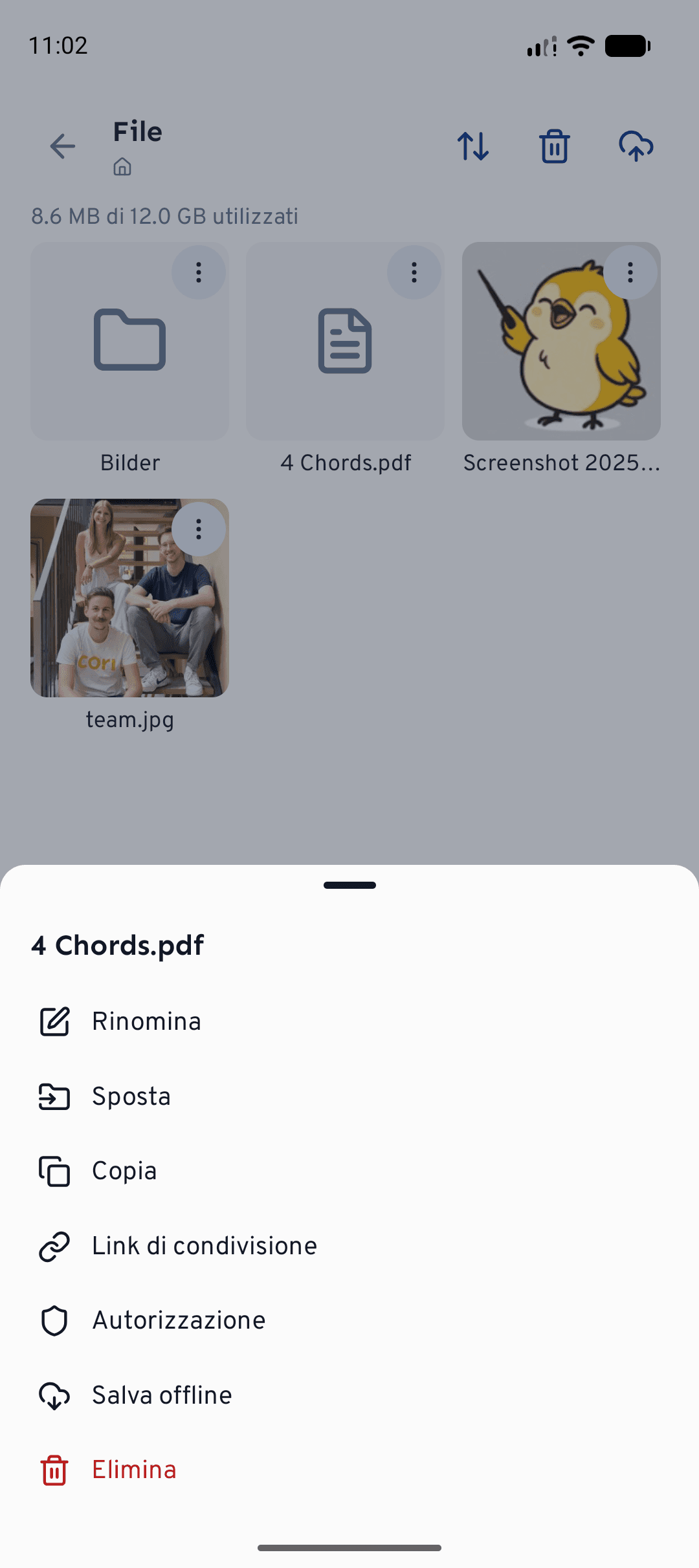 Sfogliare i File del coro su mobile, aperti dalla scheda Coro.